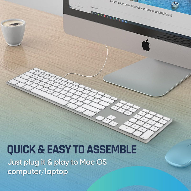 Matias Wired USB C Keyboard for Mac with Numeric Keypad - Mac Keyboard Compatible with Mac OS X v.10.6.8, MacBook Pro, MacBook Air, iMac - Latest Version Supported - (Silver) Silver