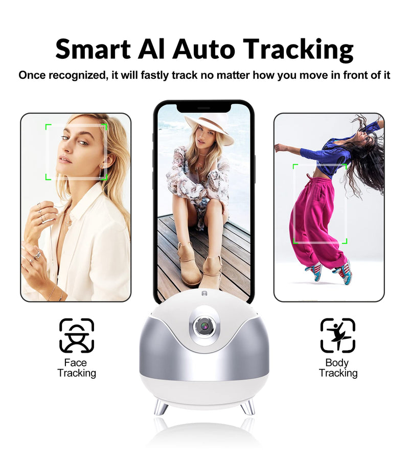 [AUSTRALIA] - iyesku Auto Face Tracking Tripod 360 Rotation, Youtube Starter Influencer Vlogging Kit Moving Tripod for iPhone Content Creator Essentials AI Auto Tracking Phone Holder Tiktok 360 Camera Stand (White) White 