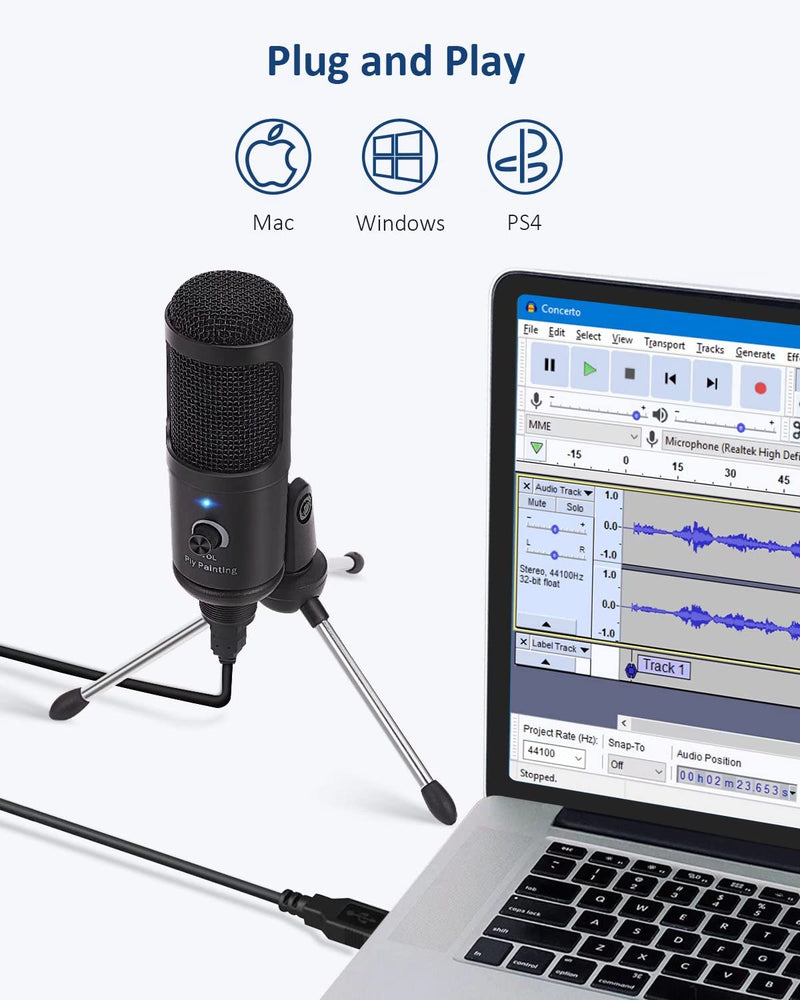 Piy Painting USB Microphone, 192kHz/24bit Condenser Studio Mic Recording Microphone Plug&Play Compatible with PC Laptop Computer Microphone for Podcasting Gaming Streaming V2.4