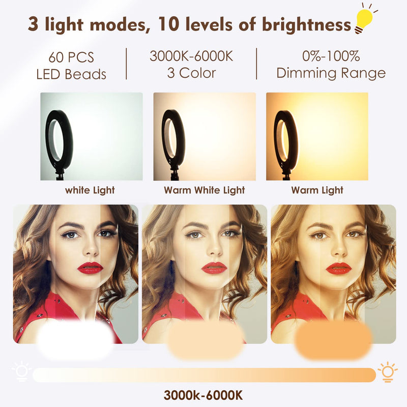 Onite Ring Light for Computer, Video Conference Lighting Kit with Stand and Type C to USB Adapter, 6.3” LED Selfie Ring Light for Webcam Lighting, Live Stream, Makeup and Desktop Camera