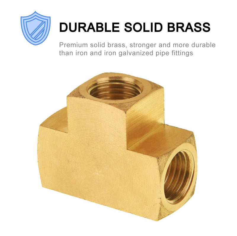 Brass Pipe Fitting, SUNGATOR Barstock Tee, 1/4" x 1/4" x 1/4" NPT Female Pipe (2-Pack) 2 Pack