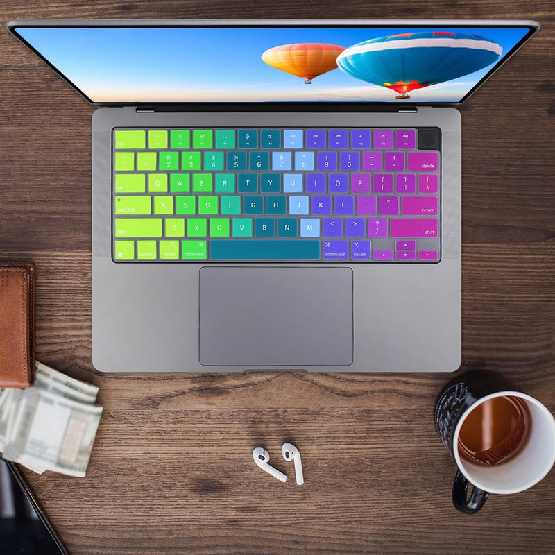 Silicone Keyboard Cover Skin for MacBook Air 15.3" 13.6 inches A2941 A2681 M2 Chip Released in Jun. 2023 US Layout Ultra Thin Non-Slip Protector Accessories (Gradient Rainbow) Gradient Rainbow