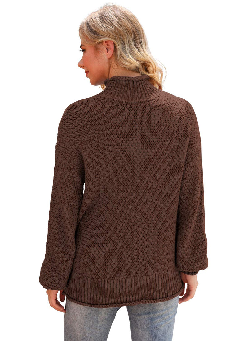 Jouica Womens Turtleneck Oversized Sweaters Batwing Long Sleeve Pullover Loose Chunky Knit Jumper Small 1 Brown