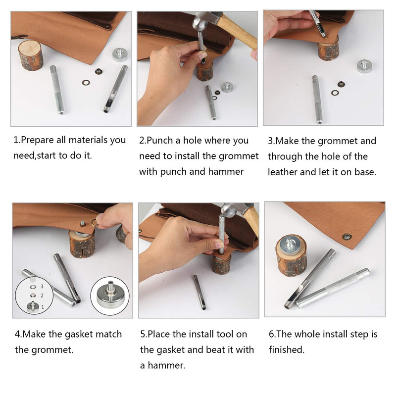 MEZOOM Grommet Kit 200 Set 1/4 Inch Inside Diameter Grommet Setting Tool Metal Eyelets with Storage Box for Shoe Clothes Leather Crafts,DIY Projects