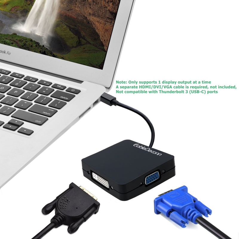 CableDeconn Mini Displayport (Thunderbolt Port Compatible) to HDMI DVI VGA 3 in 1 Adapter Cable Converter