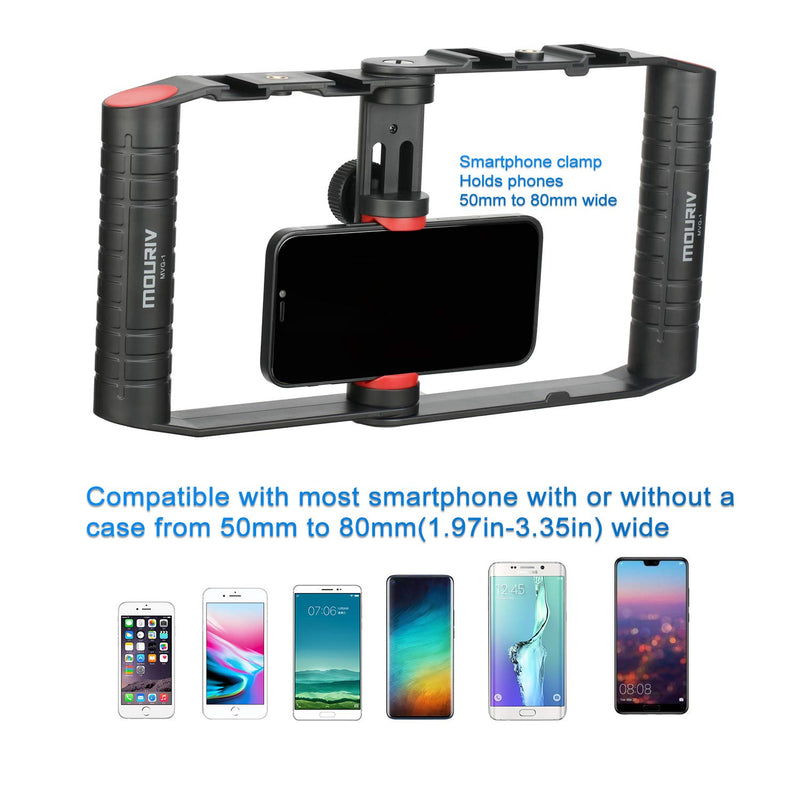 MOURIV VK-R1 Foldable Smartphone Video Rig with mini Shortgun Microphone, Led Light, Handheld Stabilizer Filmmaking Case Tripod Mount for iPhone12 11 Pro Max Xs 8 Plus Huawei Samsung Android Phone