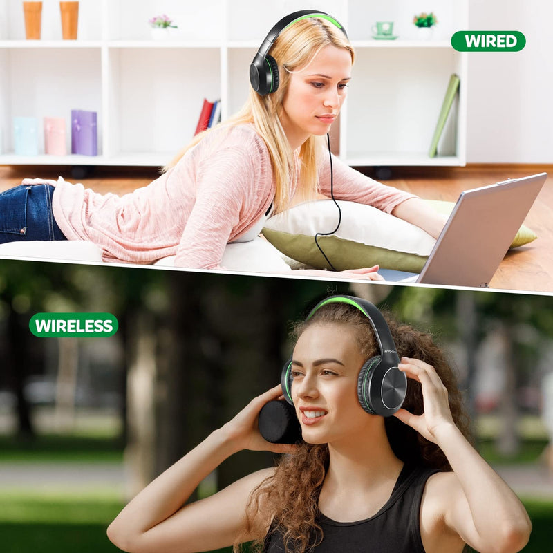 [AUSTRALIA] - Rydohi Bluetooth Headphones Over Ear, 68H Playtime and 3 EQ Music Modes Wireless Headphones with Microphone/Deep Bass, HiFi Stereo Foldable Lightweight Headset for PC Home Travel Office (Black Green) Black Green 