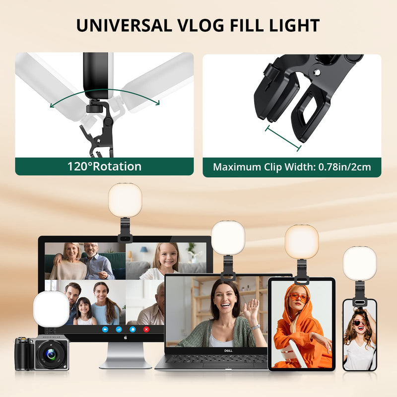 ATUMTEK LED Video Light, Mini Selfie Light Camera Light, Rechargeable Clip-on Ring Light for Phone, Laptop, Tablet and Computer, Dimmable Fill Lamp for Conference/Zoom Call/Photography/Makeup/Picture