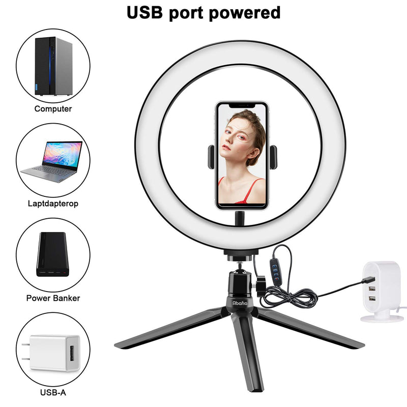 Abafia Mini Led Ring Light, Ring Light Tripod with Remote Control, 3 Color Mode and 10 Brightness Levels, Selfie Light 360 Degree Rotation for Live Streaming, Selfie, Video Shoot, Makeup （3.5-6.5''