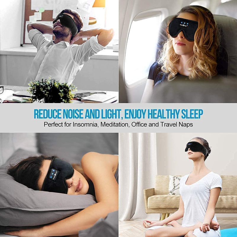 MUSICOZY Sleep Headphones Bluetooth Wireless Sports Headband, Sleeping Eye Mask Earbud for Side Sleepers Air Travel Meditation, Black Mask & Gray Headband, Pack of 2