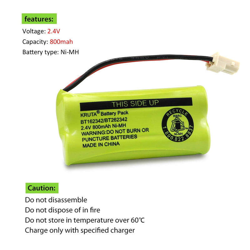 Kruta BT166342 BT266342 Battery 2.4V 800mah Replacement Battery Pack Compatible with for BT183342 BT283342 BT162342 BT262342 VTech CS6114 CS6419 CS6719 at&T EL52300 CL80111 Cordless Phone (Pack 4) Pack 4