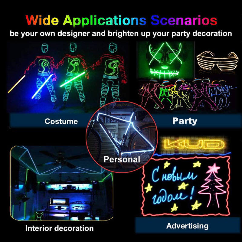 El Wire 4 Pack, 16FT/5M Neon Light with Battery Pack (Red, Blue, Yellow, Green) for Halloween Decorations DIY Costume