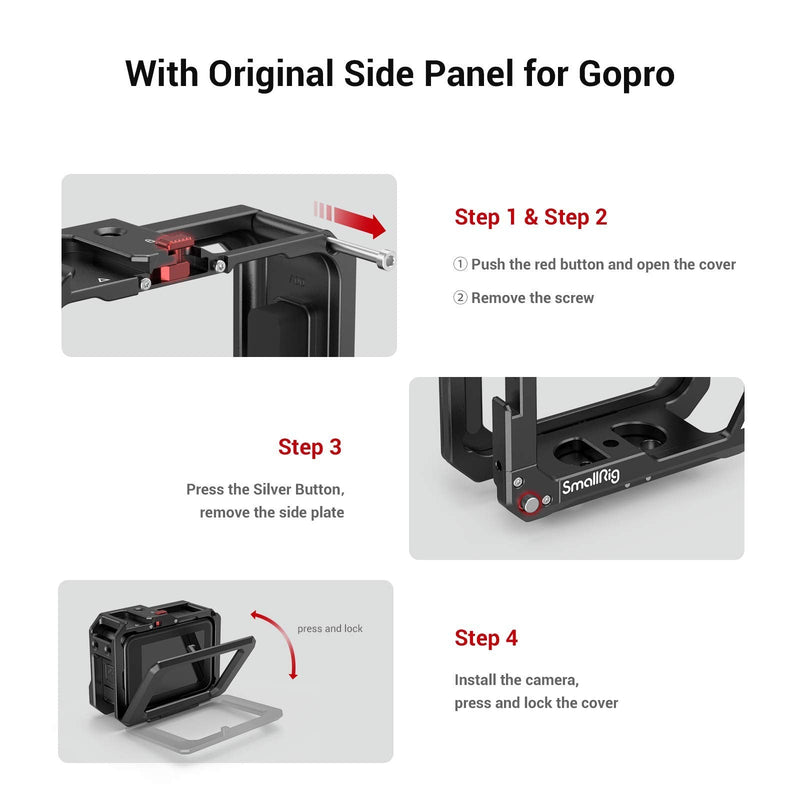 SmallRig Hero10 Cage / Hero9 Cage , Aluminum Video Cage with 2 Cold Shoe Mount for Mic and Led Light , Compatible with Max Lens Mod for GoPro Hero9/Hero10 Black 3084 middle