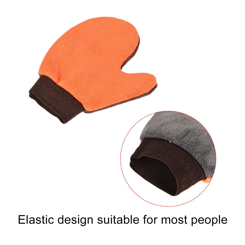 MECCANIXITY Microfiber Wash Gloves Chenille Washing Sponge Mitten Dry Duster with Thumb for House Cleaning, Grey Orange Pack of 2 Grey, Orange