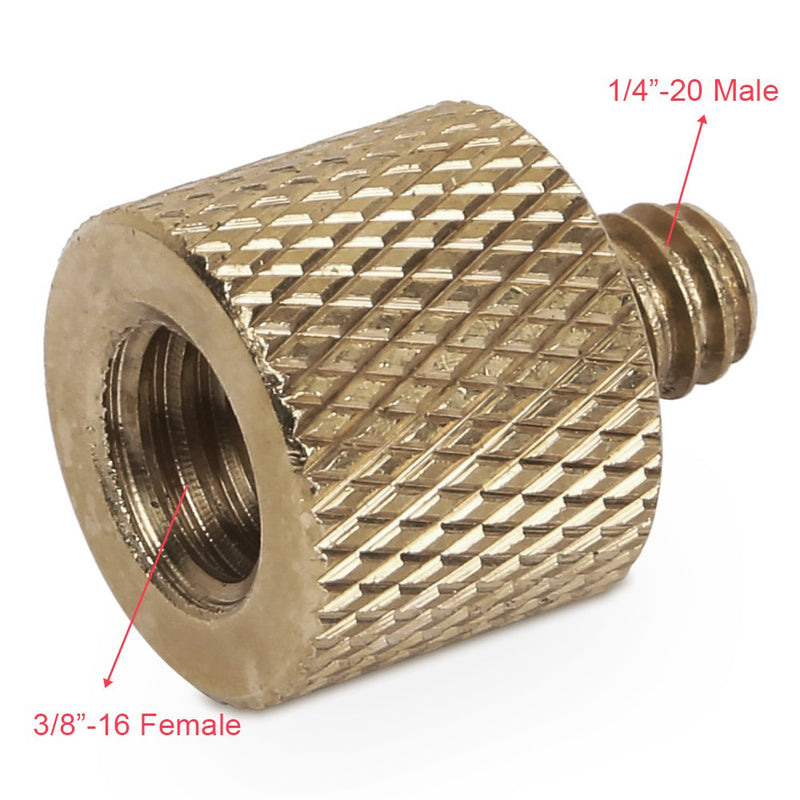 Standard 3/8"-16 Female to 1/4"-20 Male Tripod Thread Reducer Screw Adapter (Brass) Precision Made (2 Pack) 1/4" Male to 3/8" Female Screw Brass
