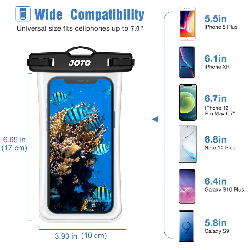 JOTO Waterproof Phone Pouchup to 7.0", Transparent Universal Cellphone Dry Bag Underwater Case for iPhone 13 Pro Max 12 11 XS XR 8 7 Plus, Galaxy S21 Ultra/A42/S10 Note10,Moto,Pixel -2 Pack, Black
