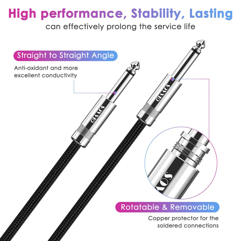 Guitar Cable 6ft - Sovvid Professional Instrument Cable Electric Guitar AMP Cord 1/4inch TS Cable for Guitar Bass Mandolin Keyboard and Pro Audio Straight Angle 6FT Black