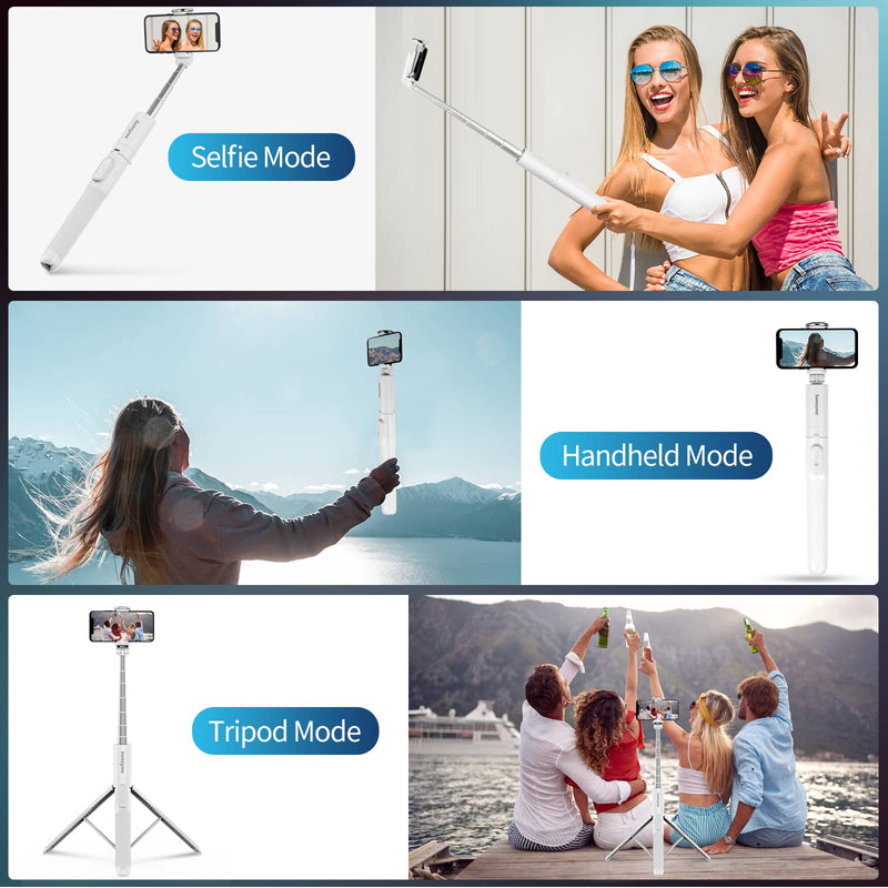 Sensyne 60" Phone Tripod & Selfie Stick, Lightweight All in One Phone Tripod Integrated with Wireless Remote Compatible with All Cell Phones for Selfie/Video Recording/Photo/Live Stream/Vlog (White)
