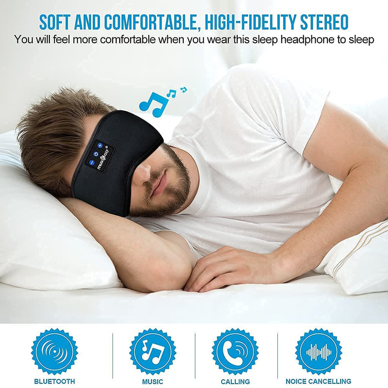 MUSICOZY Sleep Headphones Bluetooth 5.2 Headband Sleeping Headphones Sleep Mask, Wireless Music Eye Mask Sleep Earbuds for Side Sleeper Men Women Cool Tech Gadget Unique Gift Office Travel, Pack of 2