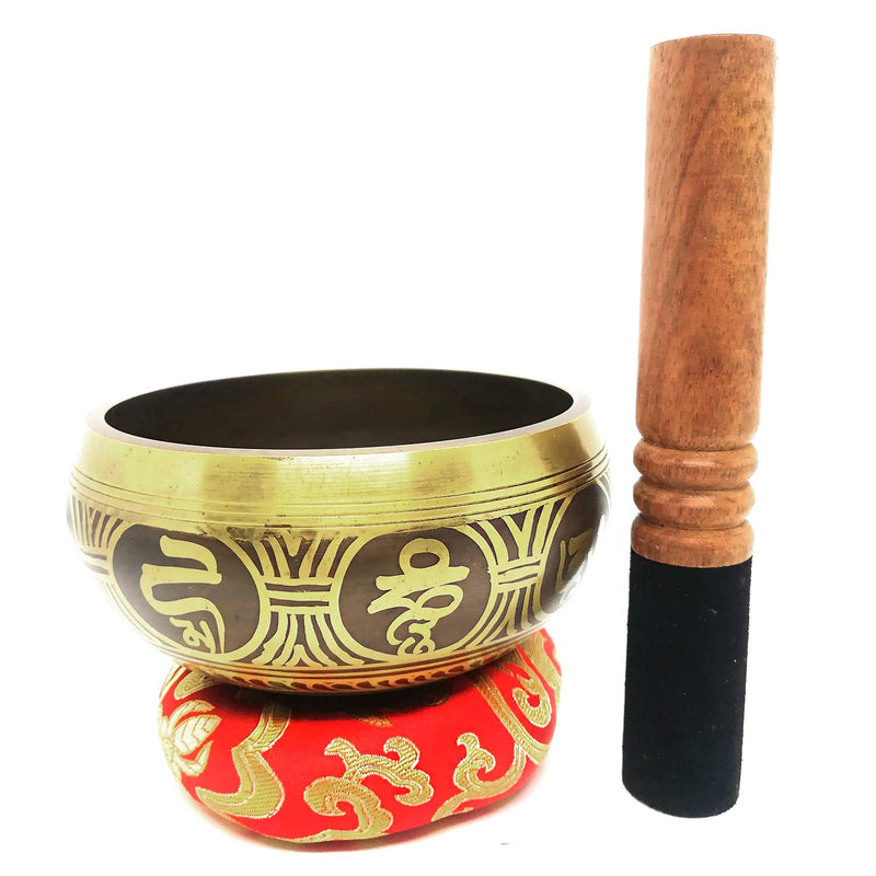 Tibetan Singing Bowls Set 5.2" Antique Design with Cushion and Mallet Meditation Sound Bowl Handcrafted in Nepal for Yoga Chakra Healing Deep Relaxation Mindfulness Heart Peace 13cm/5.2"