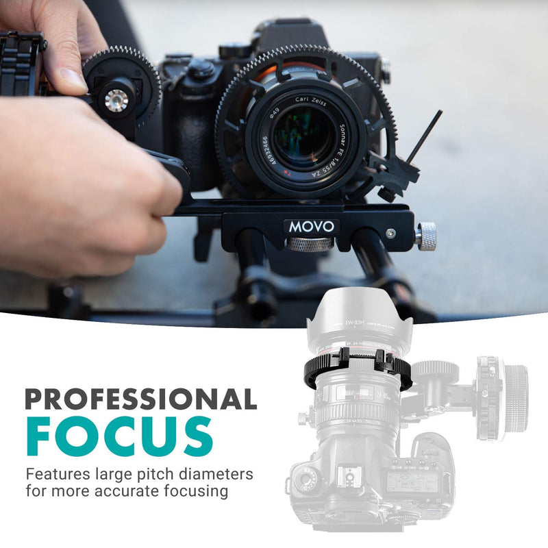 Movo FR3 Adjustable Follow Focus Ring Set of 3 with 65mm, 75mm and 85mm Lens Gear Rings (Standard 32 Pitch - 0.8 mod)