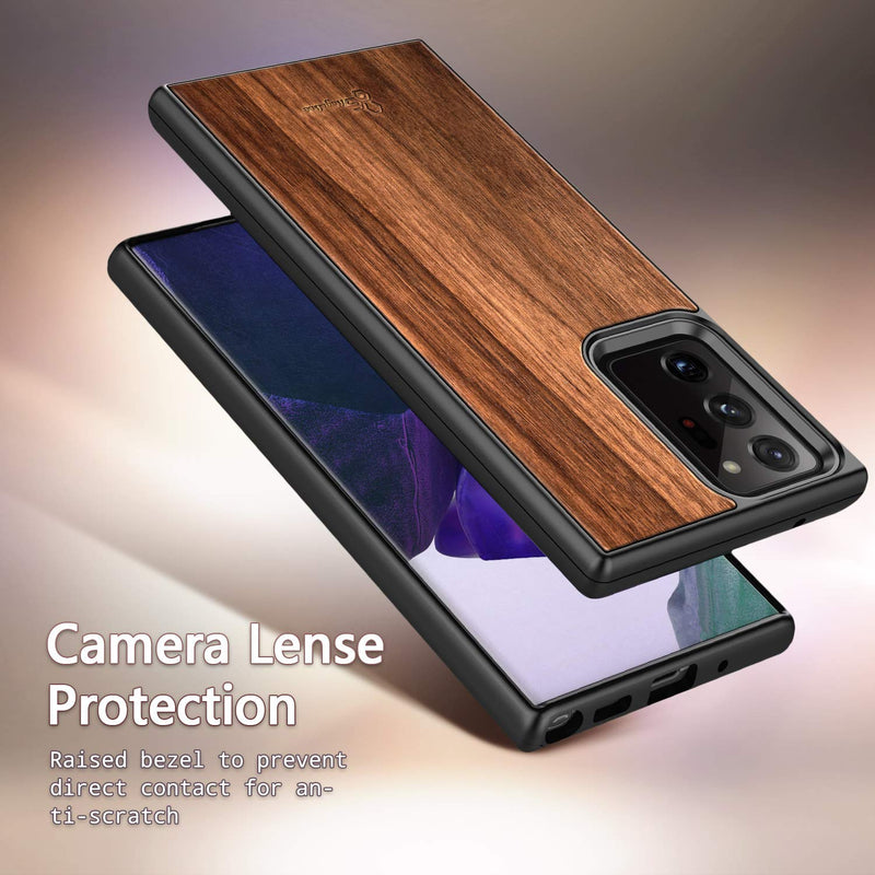 E-Began Case for Samsung Galaxy Note 20 Ultra/Note 20 Ultra 5G, Real Natural Walnut Wood [Every Piece is Unique], Dual Layer Hybrid Shockproof Protective Bumper Phone Case -Wood