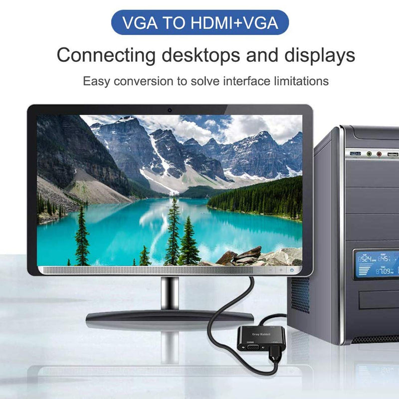 LOKEKE VGA to HDMI VGA, GrayRabbit VGA to HDMI VGA Adapter with Audio Cable and USB Cable for Computer, Desktop, Laptop, PC, Monitor, Projector, HDTV