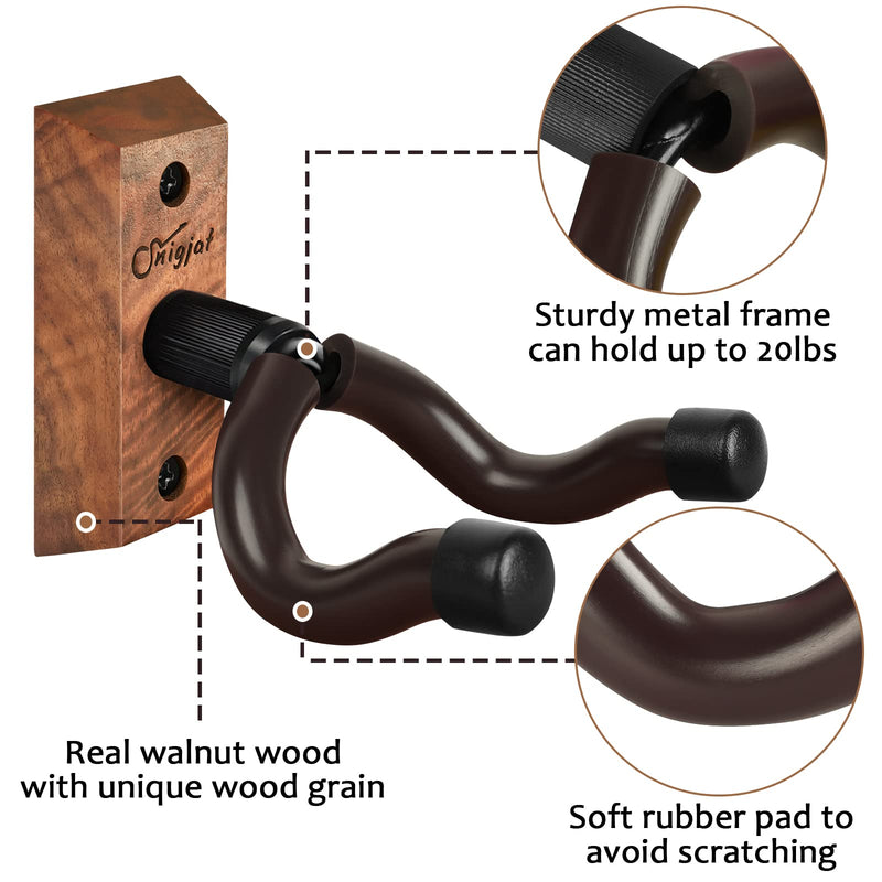 Guitar Wall Mount, Black Walnut Wood Guitar Wall Hanger, 2 Pack Guitar Hanger, V-Shaped Guitar Holder Wall Mount, Guitar Accessories for Acoustic Electric Guitar Bass Mandolin, Gift for Guitar Player