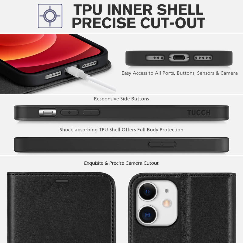 [AUSTRALIA] - TUCCH Wallet Case for iPhone 12 Pro/iPhone 12 5G, RFID Blocking Card Slot Stand [Shockproof TPU Interior Case] PU Leather Magnetic Protect Flip Cover Compatible with iPhone 12/12 Pro 6.1-inch, Black 