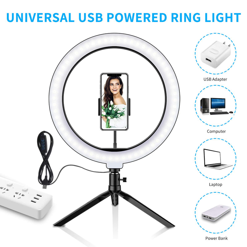 SYOSIN Ring Light with Tripod Stand and Phone Holder, 10.2'' LED Desktop Selfie Ring Light with Remote Control for Live Streaming YouTube Video Dimmable LED Makeup Ring Light with 3 Colors Mode