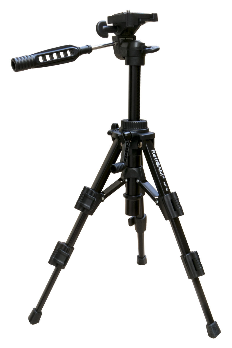RetiCAM Tabletop Tripod with 3-Way Pan/Tilt Head, Quick Release Plate and Carrying Bag for Phones, Cameras and Spotting Scopes - MT01 Mini Tripod, Aluminum, Black