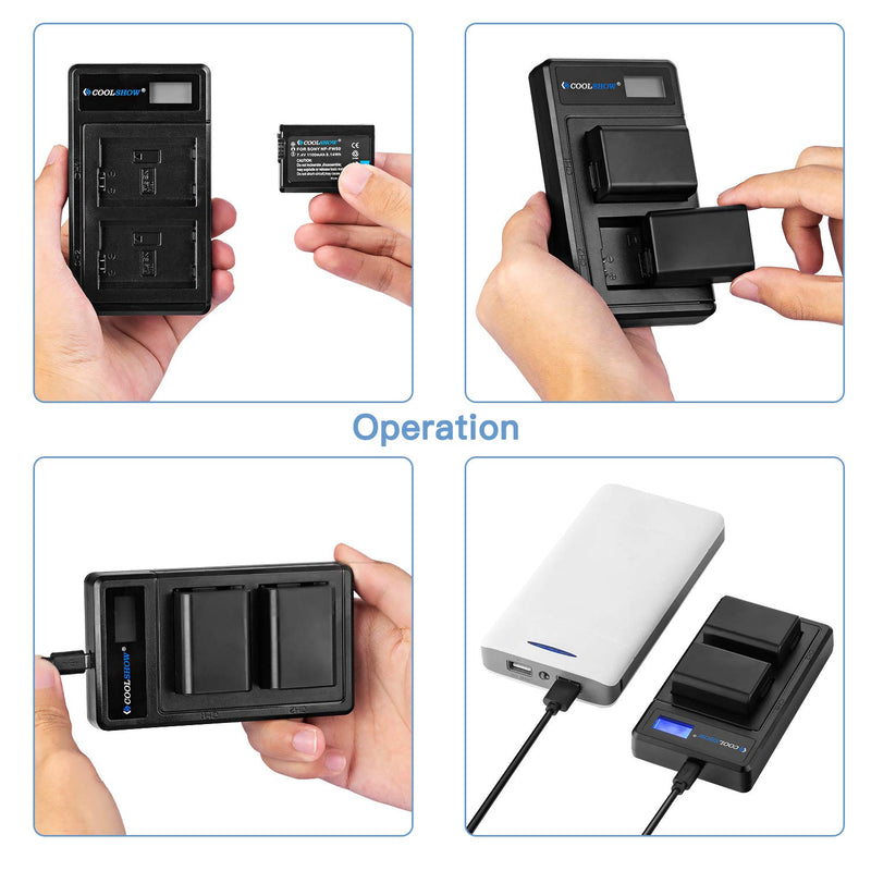 COOLSHOW NP-FW50 Battery Charger and 2 Packs NP FW50 Batteries for Sony A6500,A6400,A6300,A6000,A7,A7S,A7S2,A7II,A7RII,A7SII,A7R2,A55,A5100,RX10 Accessories and More