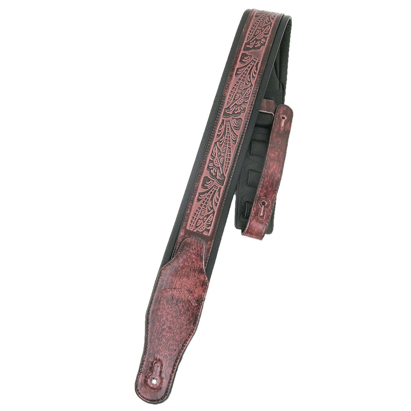 Walker & Williams GB-108 Black Currant Padded Strap with Live Oak Pattern