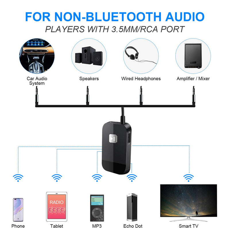 Friencity Bluetooth 5.0 Receiver for Car, Wireless Audio Aux Adapter for Speaker Home Stereo Wired Headphones, A2DP HIFI Music Streaming with 3.5mm RCA,16-Hour Battery Life, Easy Control On/Off Slider Black