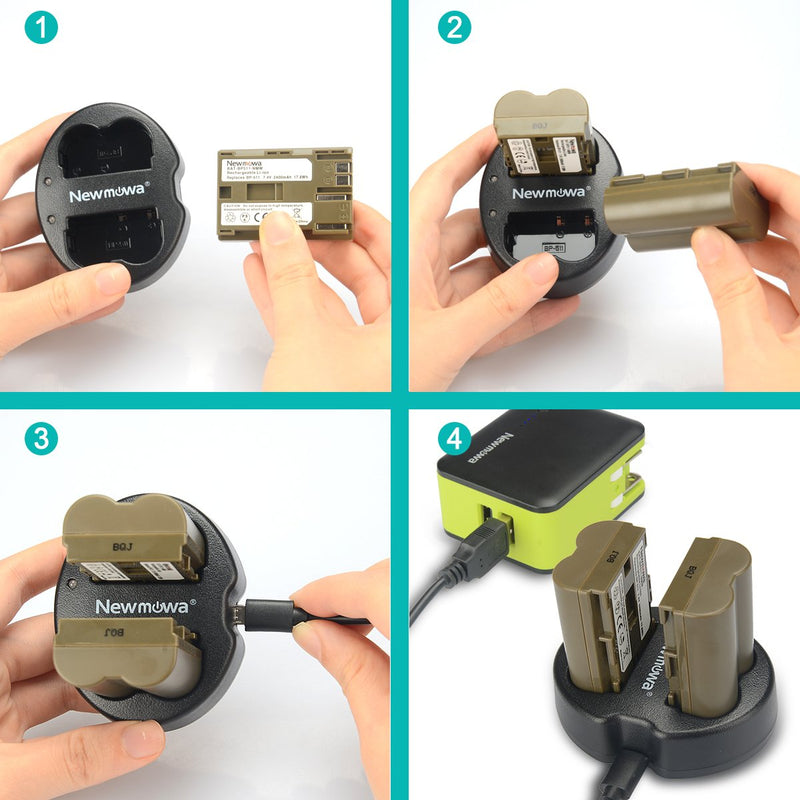 Newmowa BP-511 Replacement Battery(2-Pack) and Dual USB Charger for Canon EOS 5D, 50D, 40D, 20D, 30D, 10D, Digital Rebel, D60, 300D, D30