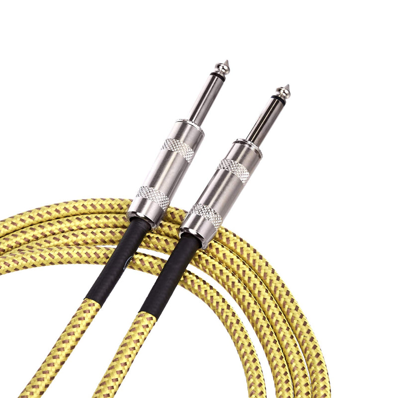 [AUSTRALIA] - AmazonBasics 1/4 Inch Tweed Cloth Jacket Straight Instrument Cable - 10 Foot (Yellow & Brown) Yellow & Brown 