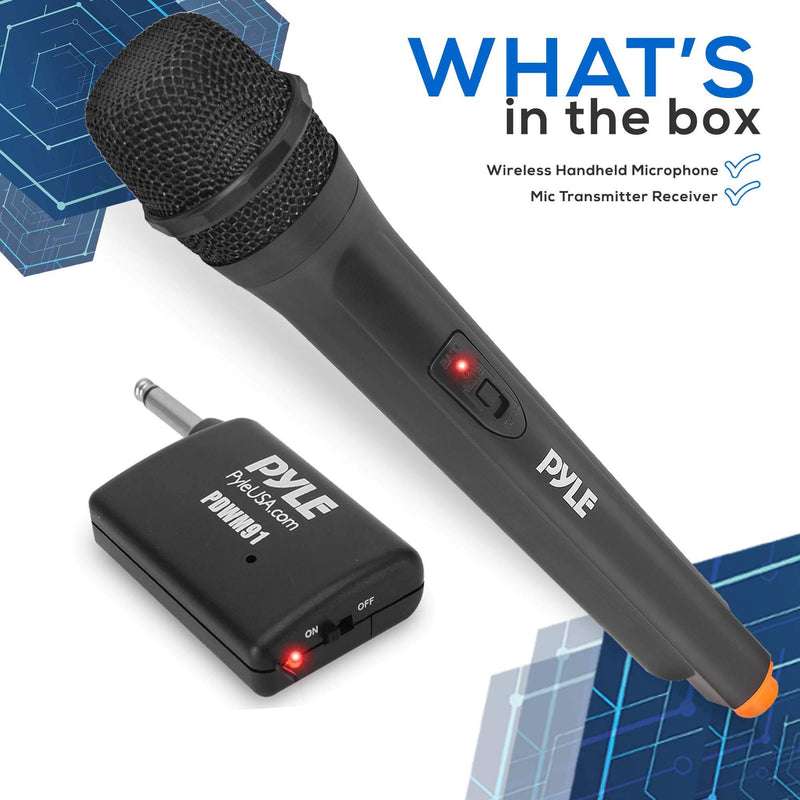 [AUSTRALIA] - Portable VHF Wireless Microphone System - Professional Battery Operated Handheld Dynamic Unidirectional Cordless Microphone Transmitter Set W/Adapter Receiver, for PA Karaoke DJ Party - Pyle PDWM91 