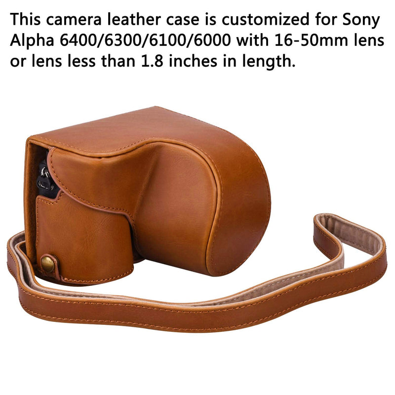 XEVN for Sony a6300 case,for Sony a6000 case,Premium PU Full Body Leather Camera Case Bag for Sony Alpha a6300 a6000 a6100 a6400 Fit 16-50mm Lens with Camera Shoulder Strap(Brown) brown