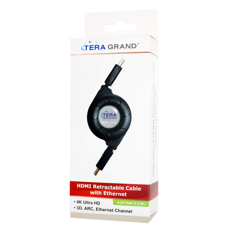 Tera Grand Premium High Speed HDMI Retractable Cable, 4.25 feet - Supports 4K UHD Ultra HD Ethernet 1.4 Blu ray Playstation Xbox 4.25 Feet HDMI to HDMI