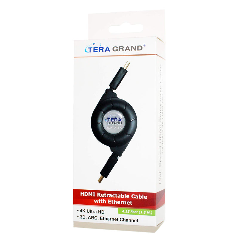 [AUSTRALIA] - Tera Grand Premium High Speed HDMI Retractable Cable, 4.25 feet - Supports 4K UHD Ultra HD Ethernet 1.4 Blu ray Playstation Xbox 4.25 Feet HDMI to HDMI 