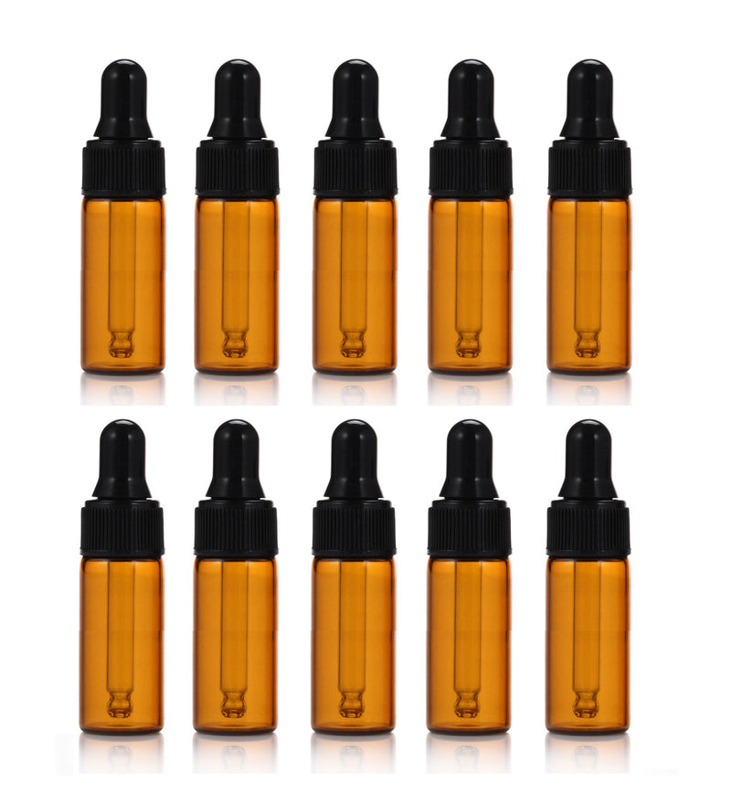 Simple-e 10pcs 5ml 1/6oz Amber Mini Glass Bottle Amber Sample Vial Small Essential Oil Bottle with Glass Eye Dropper + 1pc Glass Clean Cloth + 1pc 3ml Dropper (10) 10