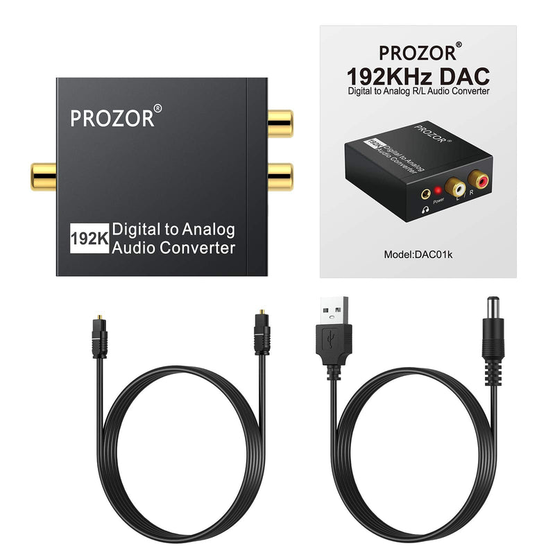 PROZOR 192KHz Digital to Analog Audio Converter DAC Digital SPDIF Optical to Analog L/R RCA Converter Toslink Optical to 3.5mm Jack Adapter for PS3 HD DVD PS4 Amp Apple TV Home Cinema