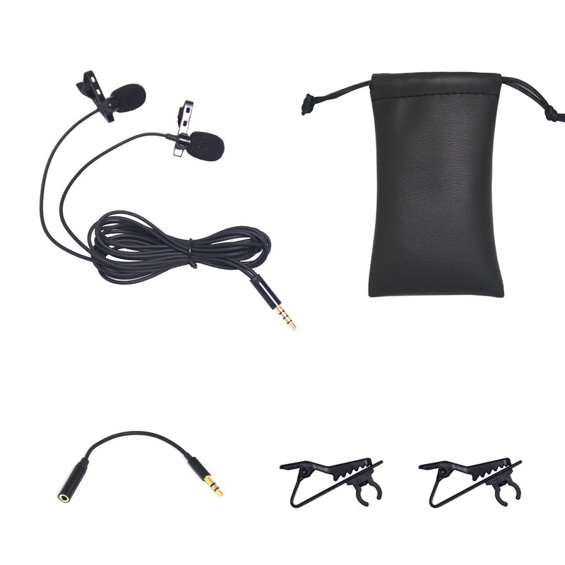 [AUSTRALIA] - Riqiorod Dual Lavalier Microphone, Lapel Interview Clip-on Mini Omnidirectional Condenser Mic with TRRS to TRS Adapter for iPhone Android Smartphones iPad Media Player Xbox One Gaming Laptop, 5 Feets 