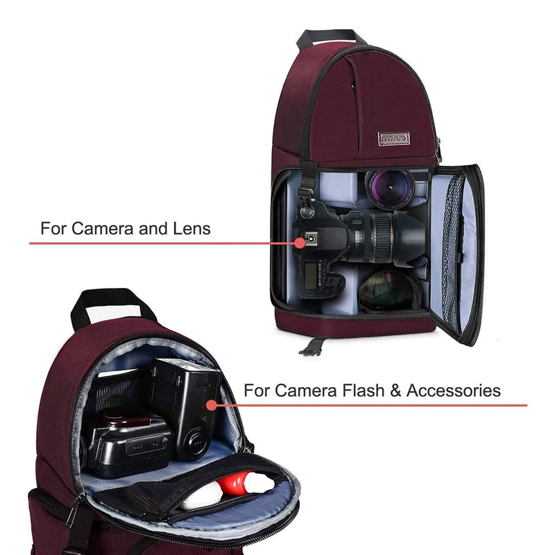 [AUSTRALIA] - MOSISO Camera Sling Bag, DSLR/SLR/Mirrorless Camera Case Shockproof Photography Camera Backpack with Tripod Holder & Removable Modular Inserts Compatible with Canon/Nikon/Sony/Fuji, Wine Red 