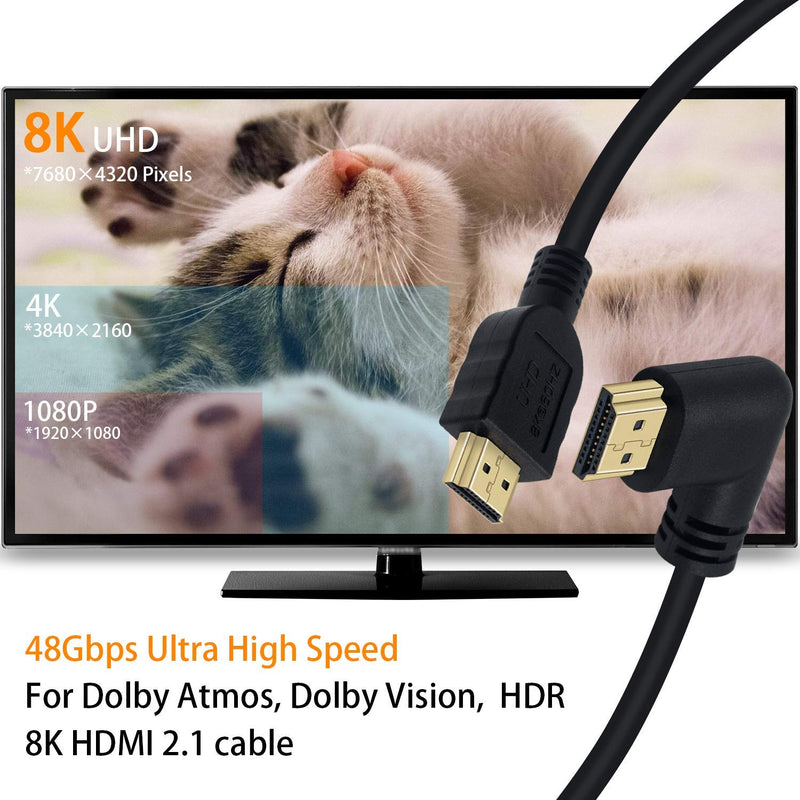 Poyiccot 8K HDMI 2.1 Cable 6feet，8K HDMI 48gbps 90 Degree Left Angle HDMI Male to Male HDMI 2.1 Cable with 8K 60Hz Video and 3D HDR for TV/Xbox /PS4 /PS5(M/M Left) 8k HDMI Left Angle Cable