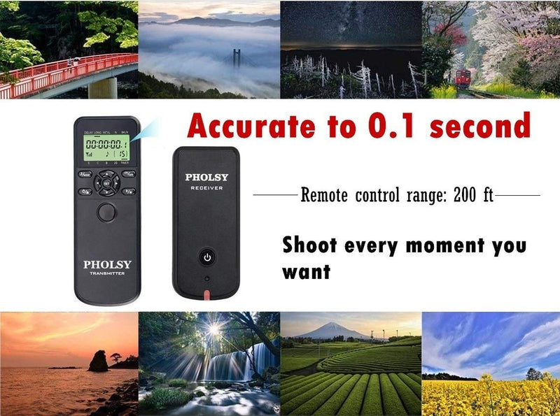PHOLSY Wireless Timer Remote Control with Intervalometer HDR Compatible with Canon EOS R RP R6 R5 90D 250D 850D 5D 6D-II 7D 7D-II 10D; for Olympus EM1X EM1-II EM5-III; for Fuji GFX100 XT3 XT4 XT30 Compatible with Canon / Fuji / Olympus