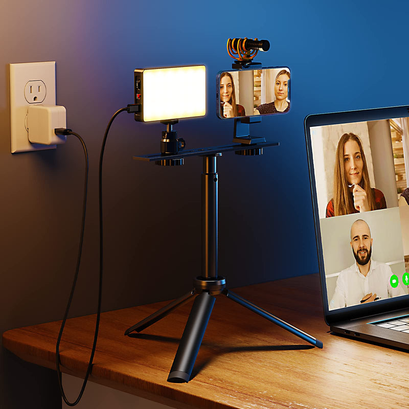 Pixel G6 RGB Video Conference Light with Adjustable Tripod Phone Holder,High Brightness 2500K-8500K, CRI95+, Mini LED Aluminum Alloy Body Panel Light ⁣for Video Conference, Photography，Tiktok, YouTube