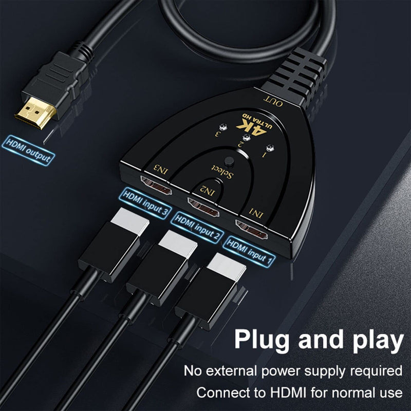 HDMI Splitter 3 in 1 Out, Ukiism 3-Port HDMI Switcher Selector with 3.9FT HDMI Cable,Supports 4K 30Hz 3D 1080P HDCP2.2 for PS5 PS4 Xbox DVD Player Fire Stick Apple TV PC