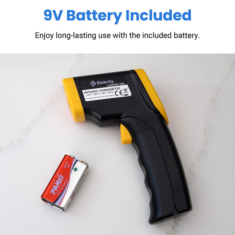 [AUSTRALIA] - Etekcity Infrared Thermometer 1080, Heat Temperature Temp Gun for Cooking, Laser IR Surface Tool for Pizza Oven, Meat, Griddle, Grill, HVAC, Engine, Accessories, -58°F to 1022°F, Yellow Lasergrip 1080 
