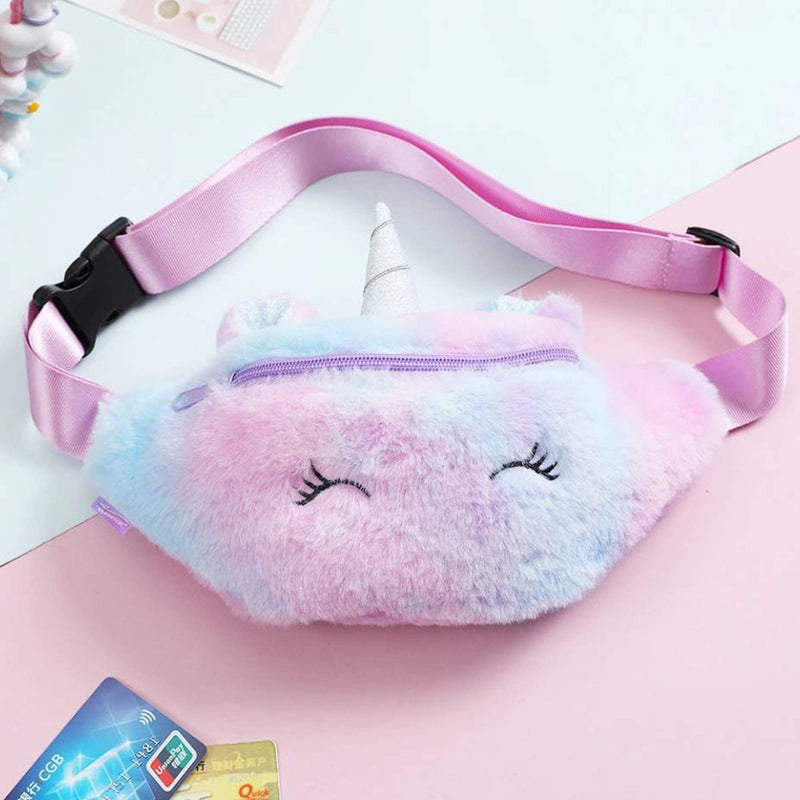 YuDanae Rainbow Unicorn Plush Fuzzy Fanny Pack Waist Bag Cute Bum Bag for Kids Girls(Purple) Purple